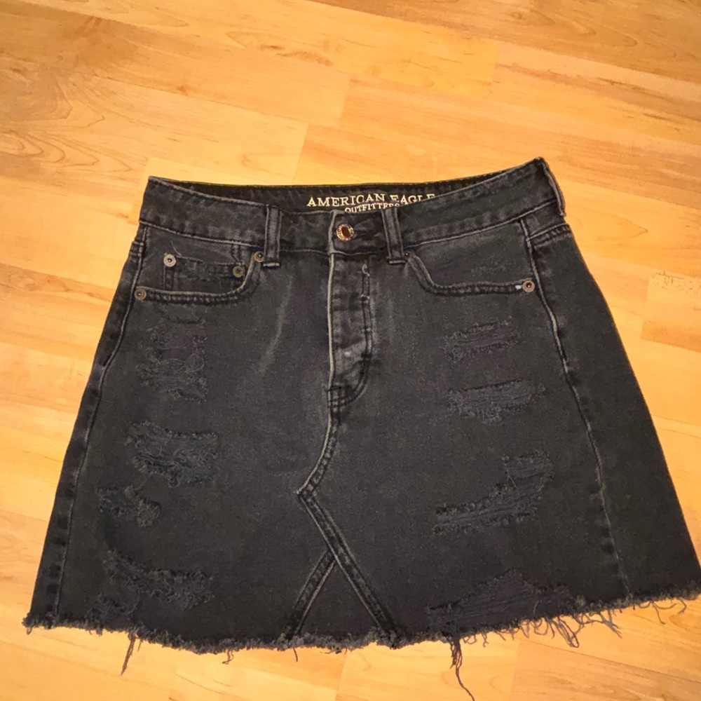 American Eagle Outfitters Black Distressed Denim Mini Skirt – Size 2